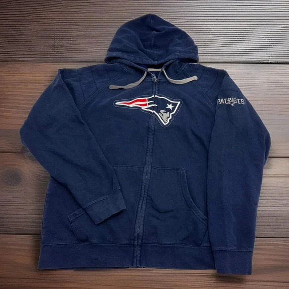 New England Patriots Full Zip Hoodie Jacket Men’s M Navy‎ Blue NFL Sweatshirt - Picture 1 of 7